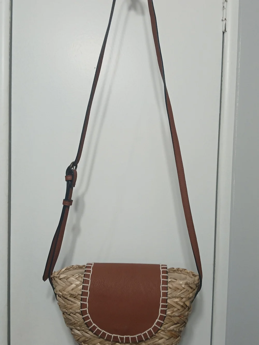 Universal Thread Brown Leather-Trim Woven Crossbody